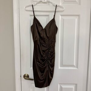 Honey and Rosie Chocolate Mini Satin Dress